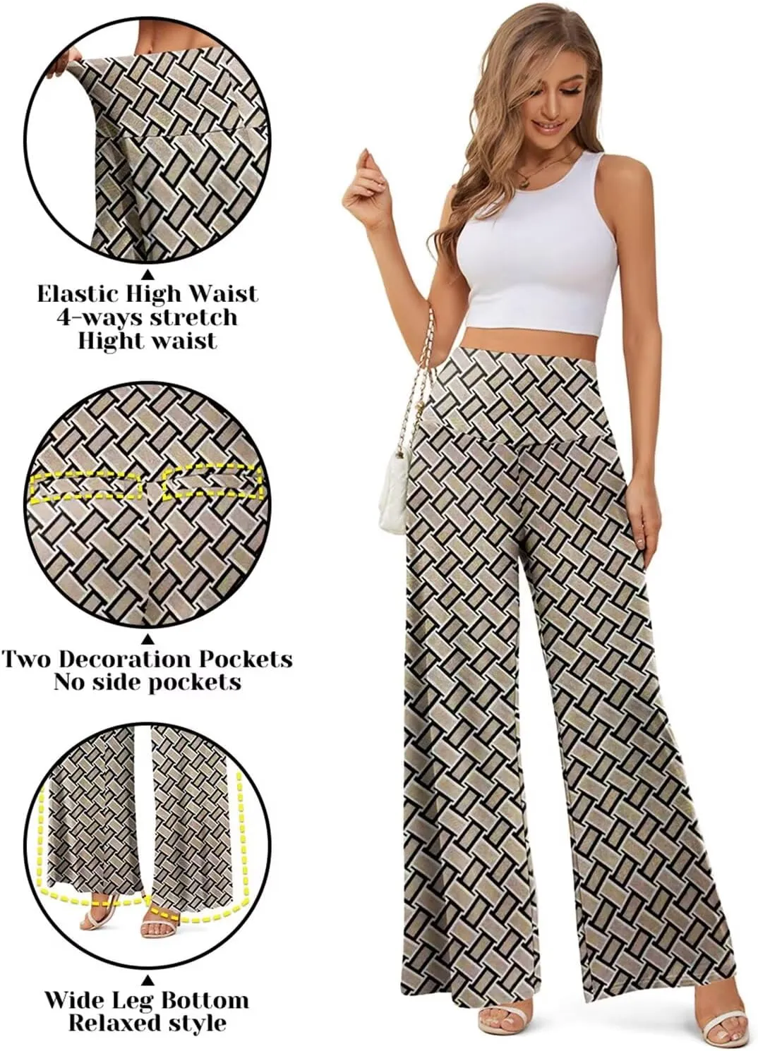 JZC Women's Palazzo Lounge Pants Stretchy Wide Leg Casual Pants Comfy High Waist Flowy Pants S-3XL
