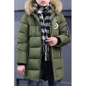 Kids Boys Tremendous Letter Pattern Hooded Neck Thick Long Sleeve Pockets Styled Zipper Closure Warm Padded Jacket - KBJC33811
