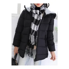 Kids Girls Solid Colored Long Sleeve Cozy Hood Neck Wind Breaker Padded Jacket - KGJC42188