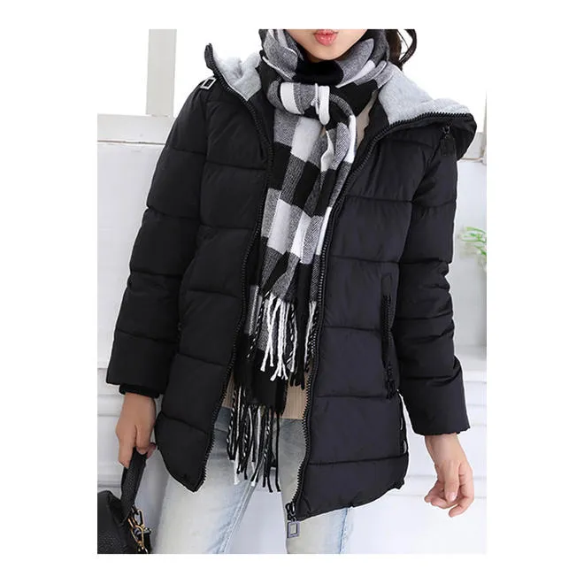 Kids Girls Solid Colored Long Sleeve Cozy Hood Neck Wind Breaker Padded Jacket - KGJC42188