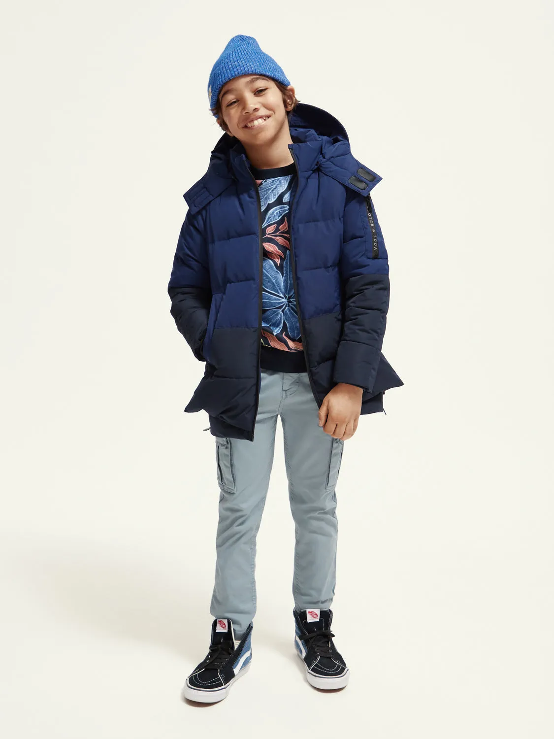 Kids - Mid-length water repellent padded jacket