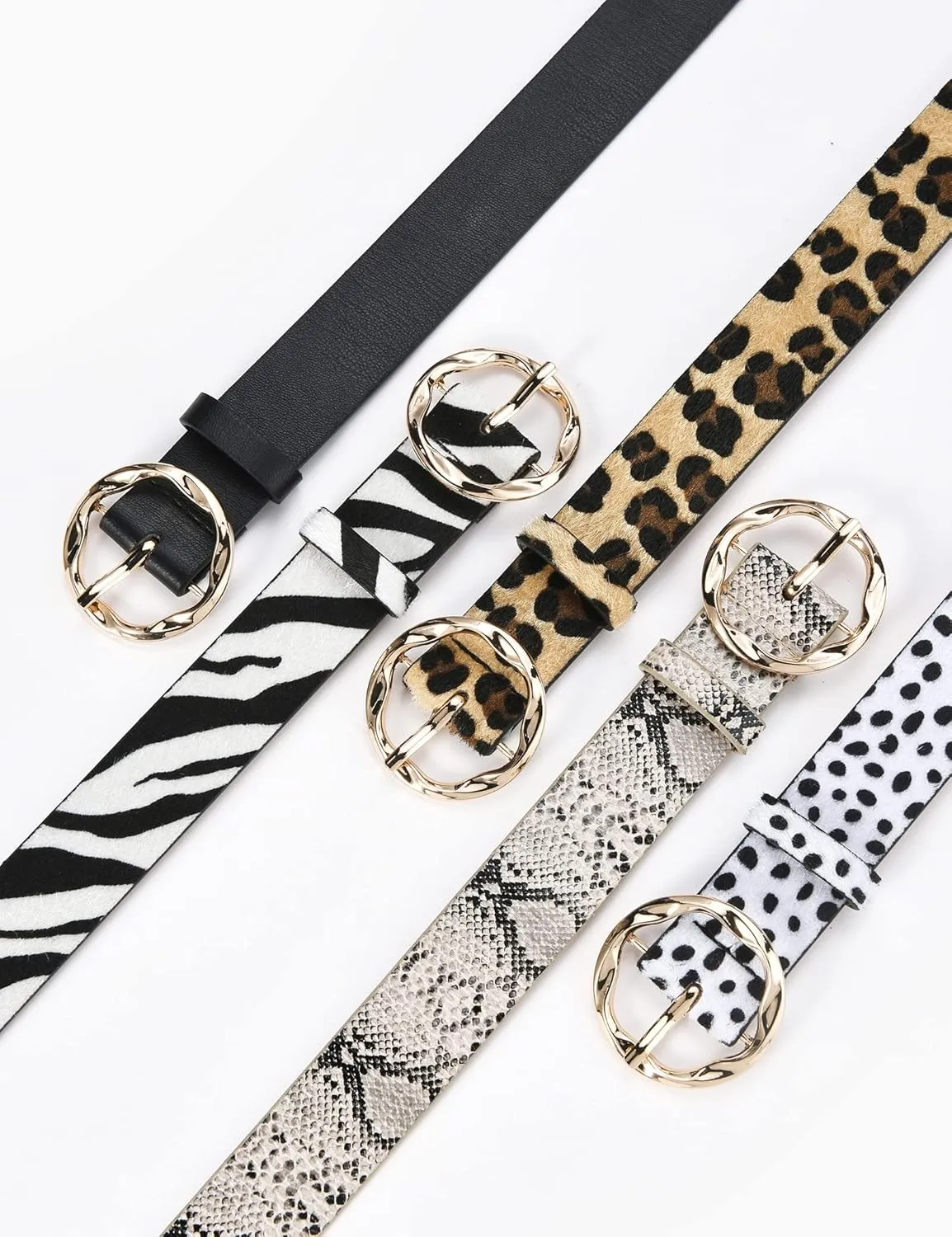 Kiench Women's Leather Belts with Ring Buckle Animal Print Jeans Dress Pants Skinny Belts
