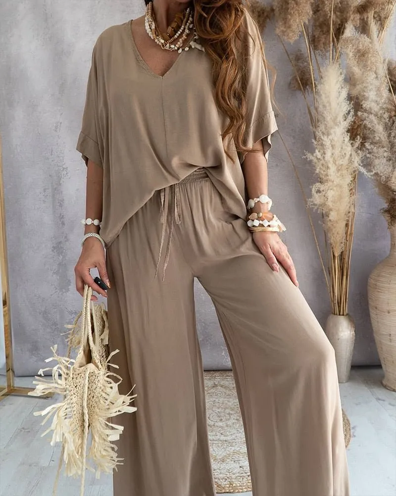 KNOWING ME Two Piece Drawstring Pants Set