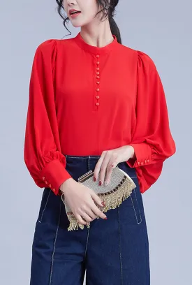 Lantern Long Sleeve Chiffon Blouse