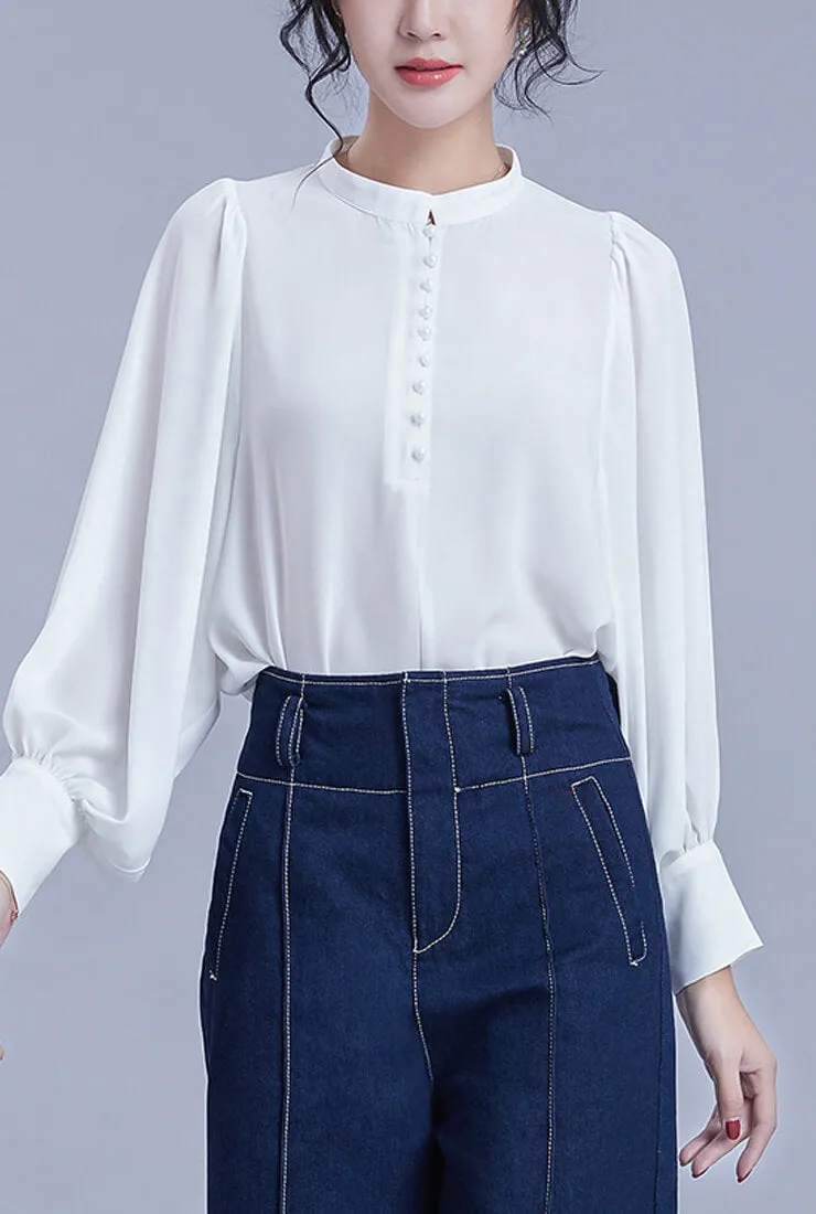 Lantern Long Sleeve Chiffon Blouse
