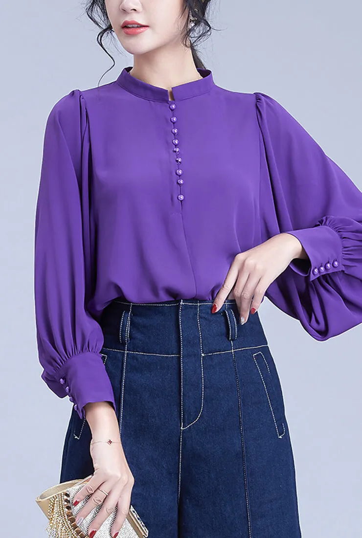 Lantern Long Sleeve Chiffon Blouse