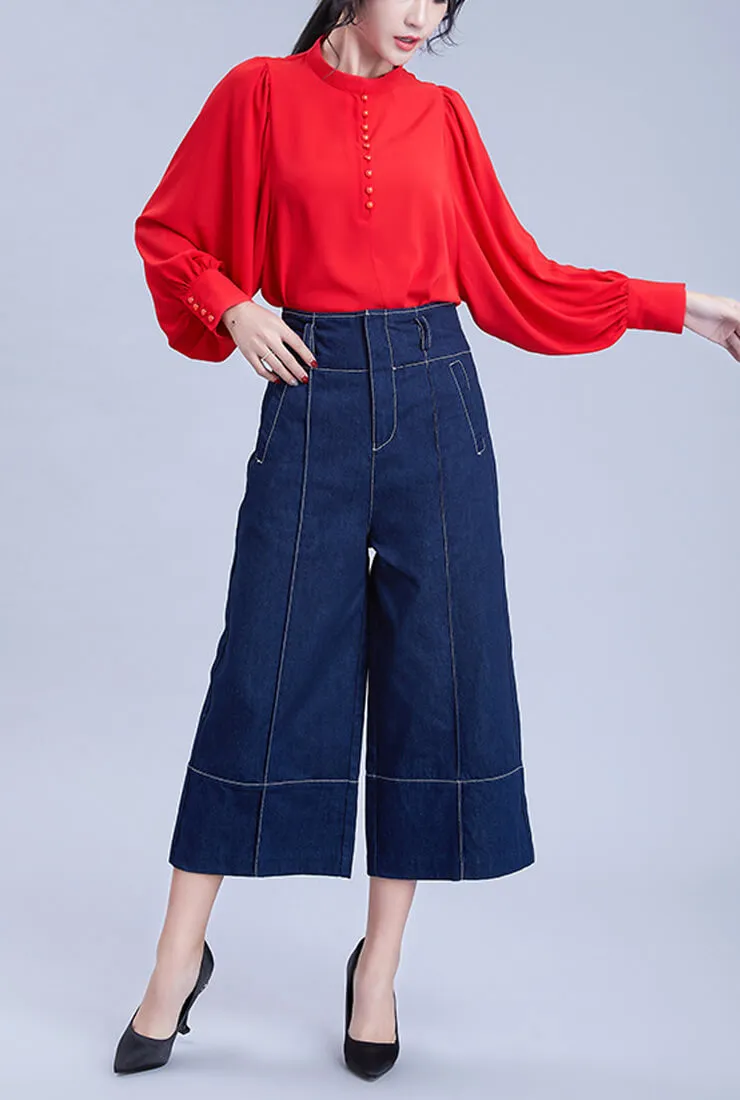 Lantern Long Sleeve Chiffon Blouse