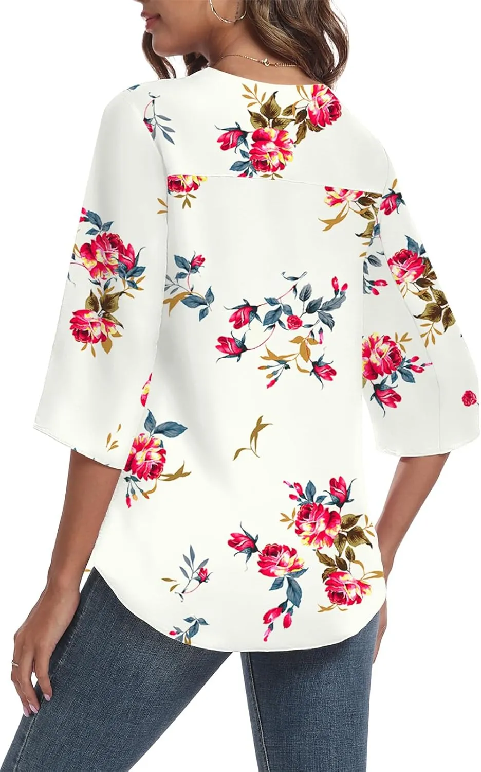 LAOLASI Womens Summer Chiffon Blouses 3/4 Sleeve V Neck Casual Loose Work Tops for Leggings 2025 Flowy Dressy Tshirts