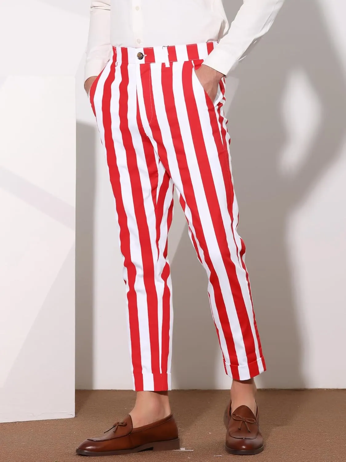 Lars Amadeus Striped Business Pants for Men's Slim Fit Flat Front Tapered Office Cropped Pants