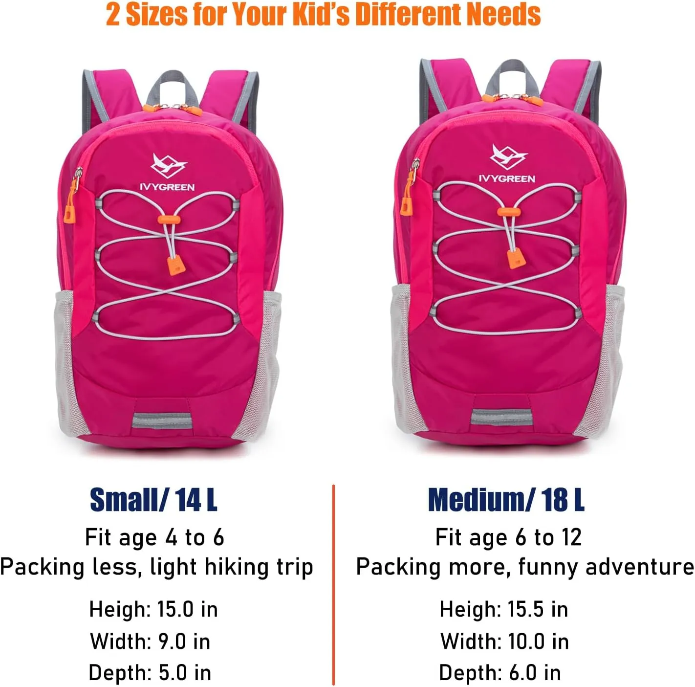 Little Kids Hiking Backpack for Boys or Girls, Small Daypack for Camping or Travel (Rose, Medium)