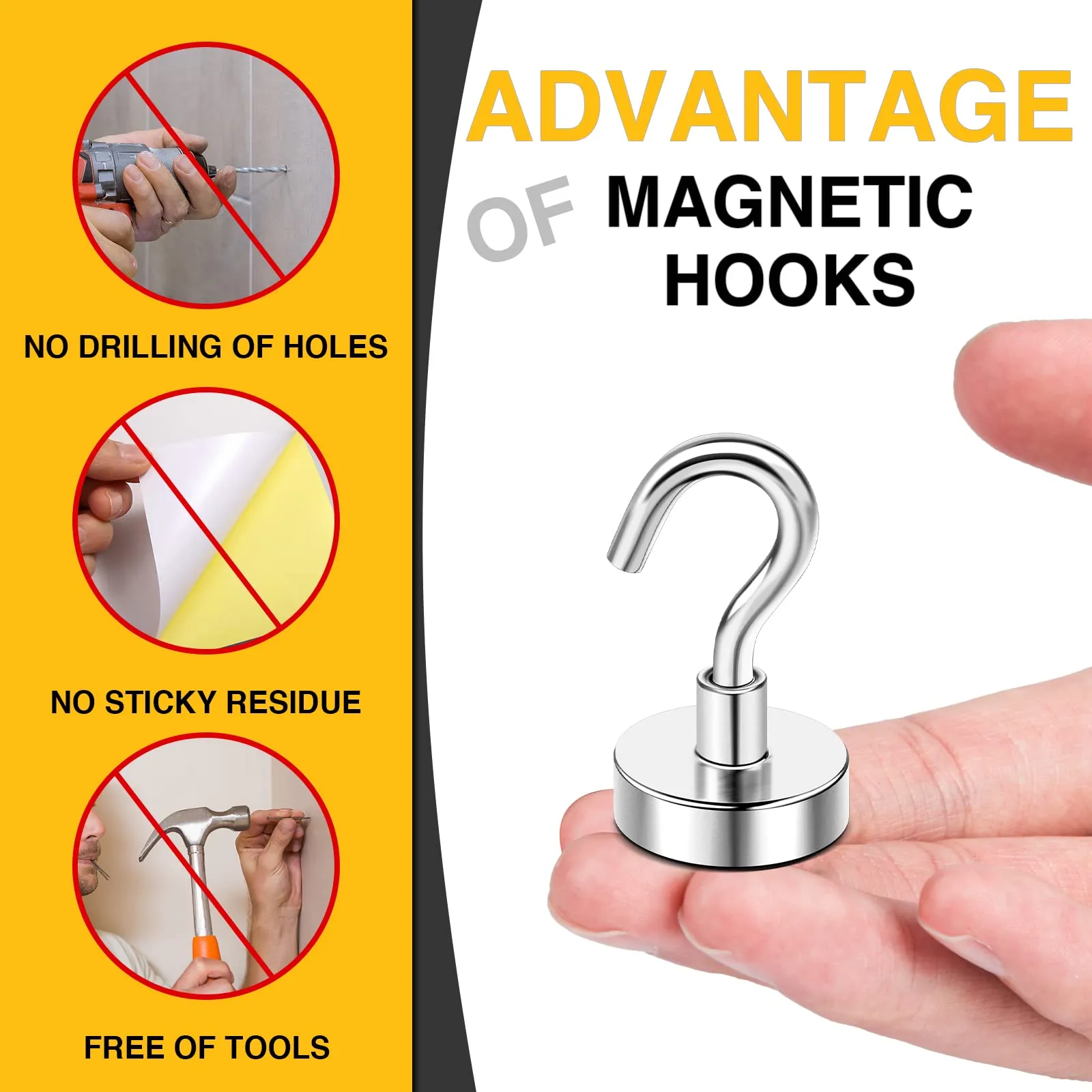 Magnetic Hooks, Strong Neodymium Magnet Hook for Home, Kitchen, Workplace, Office and Garage, Pack of 28