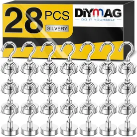 Magnetic Hooks, Strong Neodymium Magnet Hook for Home, Kitchen, Workplace, Office and Garage, Pack of 28