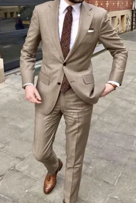 Men Brown Classic 2 Piece Suit Grooms Wedding Suit Business Men Outfit Dinner Suit Bespoke For Men