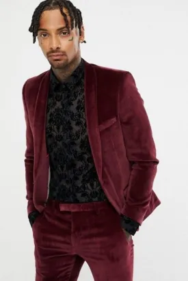Men Velvet Maroon 2 Piece Suit Winter Suit Wedding Suit Dinner Suit Party Wear Suit Bespoke