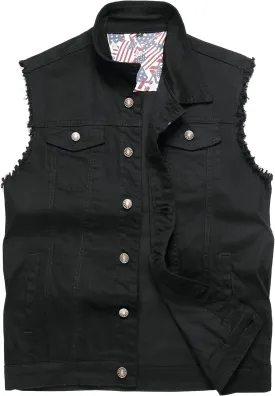 Men's Denim Vest,Sleeveless Jacket Slim Fit Vintage Casual Ripped Summer Jean Vest for Men