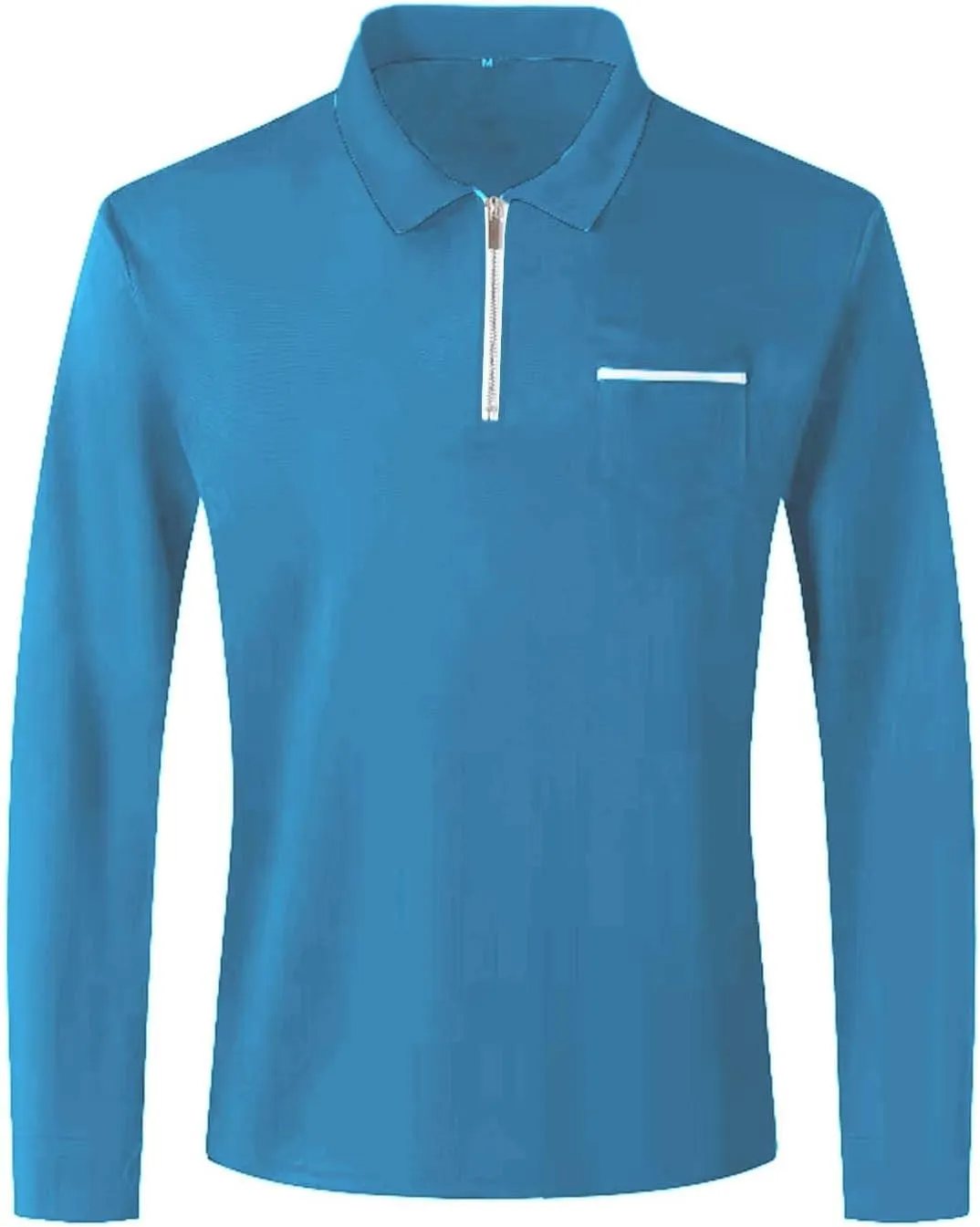 Mens Long Sleeve Polo Shirts Zipper Collar Casual Slim Fit Dressy Shirt Classic Work Golf Shirt Lightweight Tees