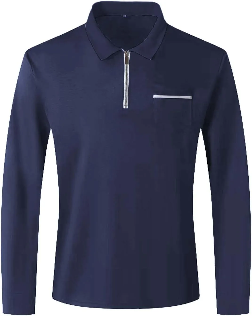 Mens Long Sleeve Polo Shirts Zipper Collar Casual Slim Fit Dressy Shirt Classic Work Golf Shirt Lightweight Tees