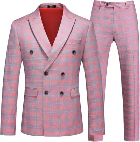 MOGU Men's Plaid Tuxedo Suit - Double Breasted 2-Piece Checkered Set with Suit Jacket and Pants for Prom and Wedding