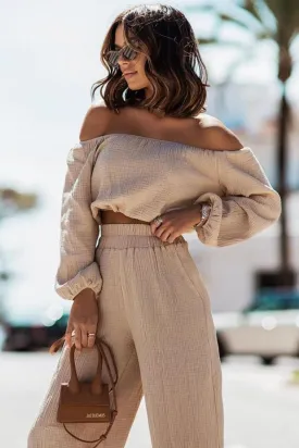 Off-Shoulder Top Straight pants Suit