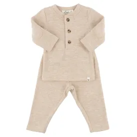 oh baby! Mini Honeycomb Elbow Patch Henley Set - Sand