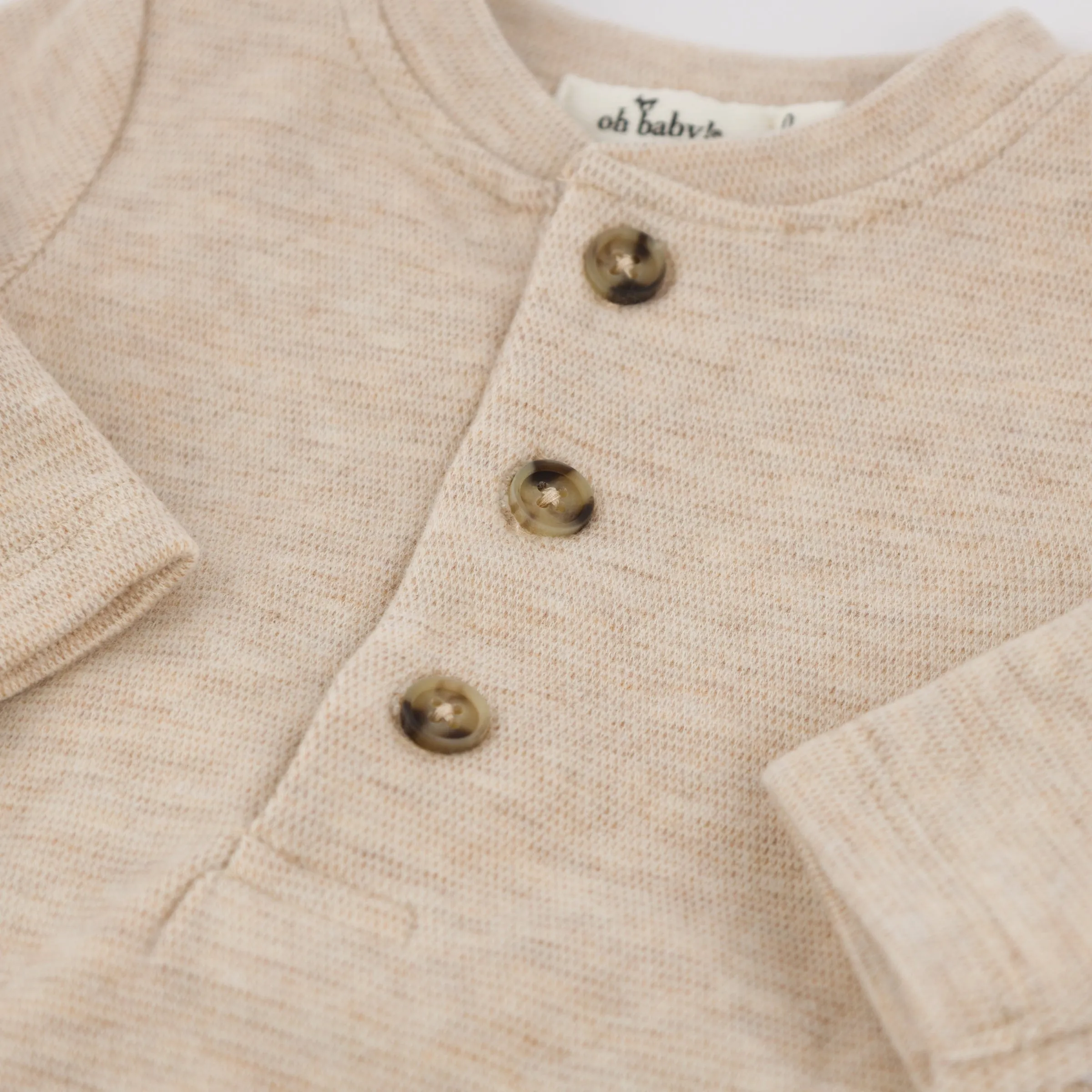 oh baby! Mini Honeycomb Elbow Patch Henley Set - Sand