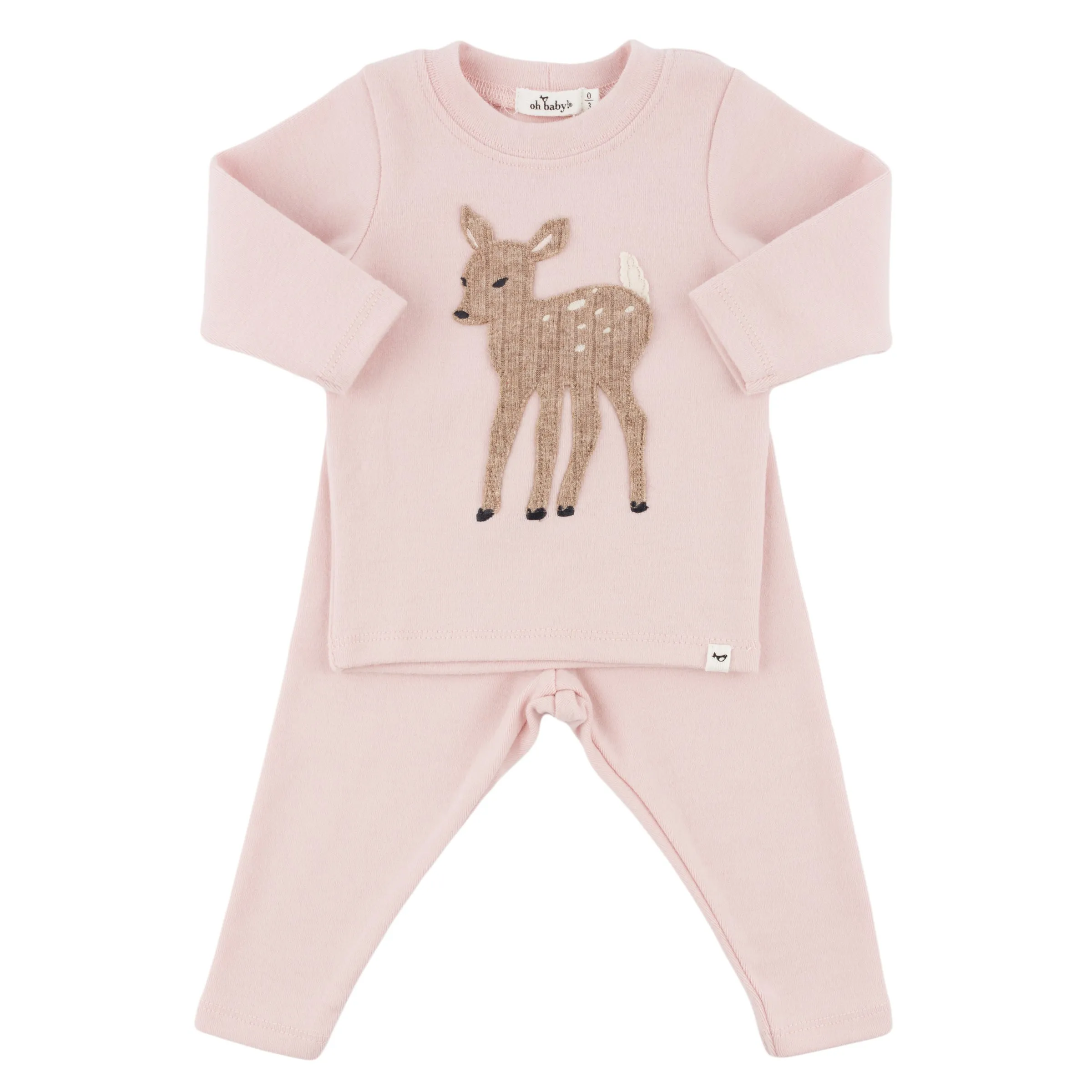 oh baby! Two Piece Set - Deer Applique - Dusty Pink