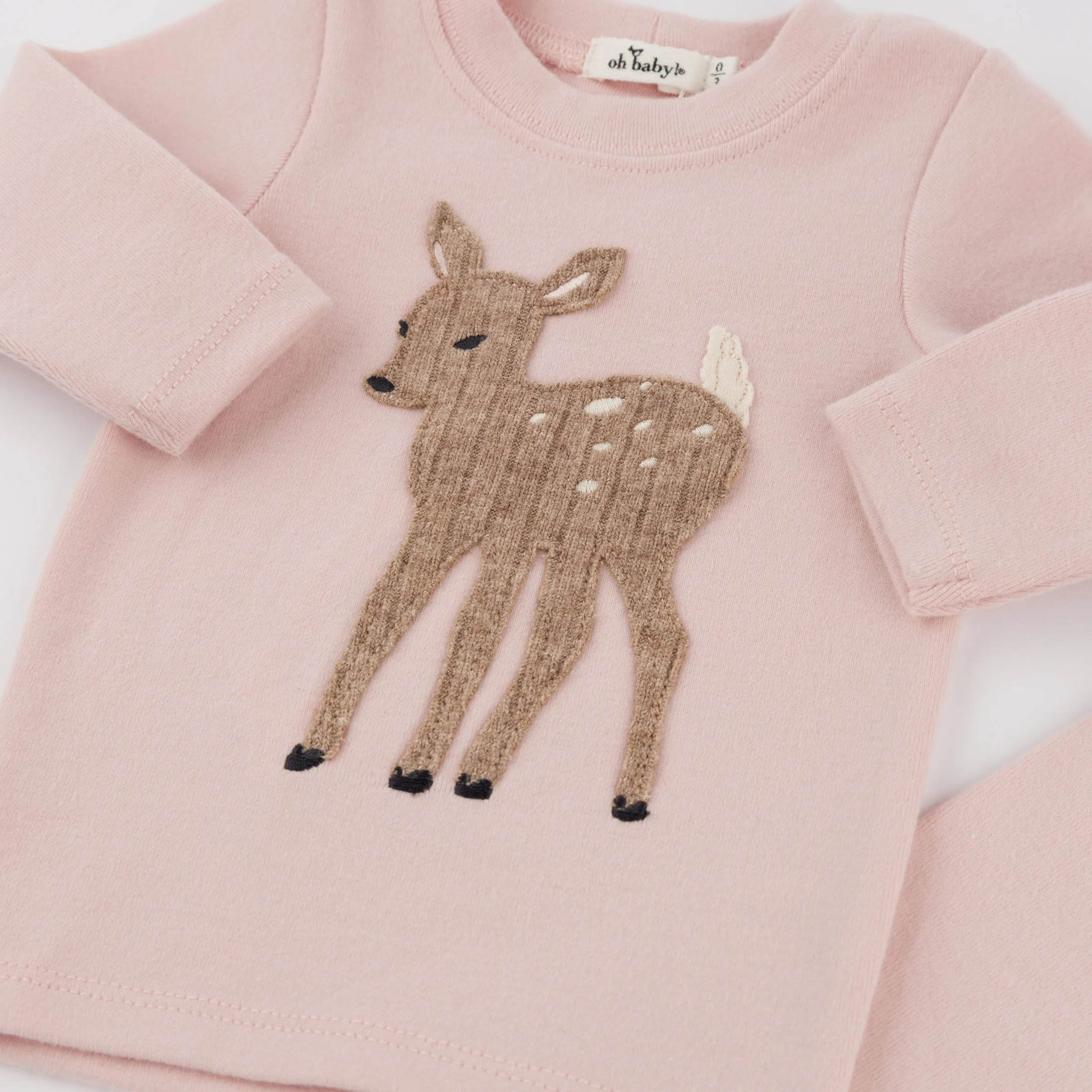 oh baby! Two Piece Set - Deer Applique - Dusty Pink