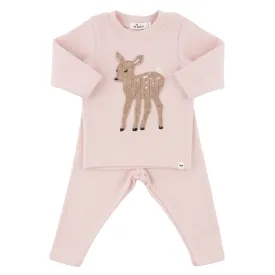 oh baby! Two Piece Set - Deer Applique - Dusty Pink