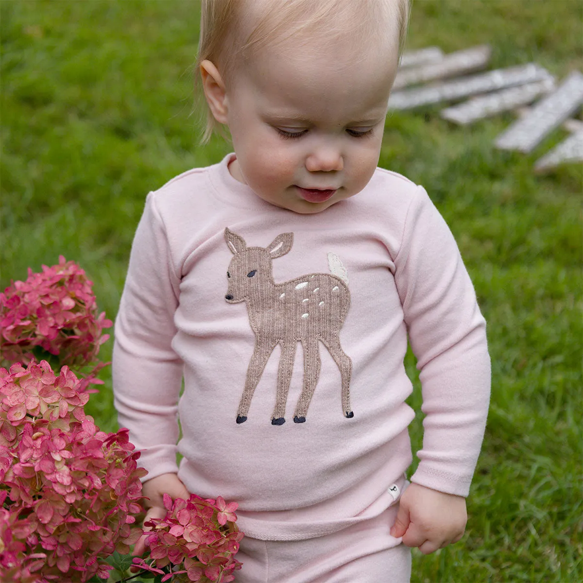 oh baby! Two Piece Set - Deer Applique - Dusty Pink