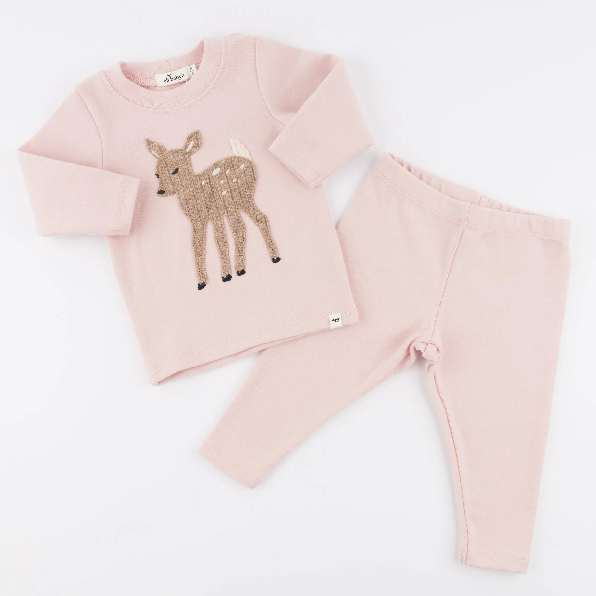 oh baby! Two Piece Set - Deer Applique - Dusty Pink