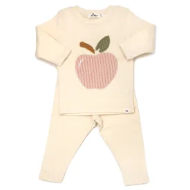 oh baby! Two Piece Set - Ribbed Pink Apple Applique - Vanilla