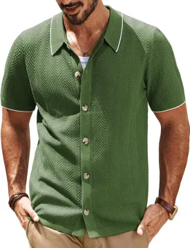 PJ PAUL JONES Men's Knit Polo Shirt Short Sleeve Button Down Shirt Vintage Summer Beach Shirts