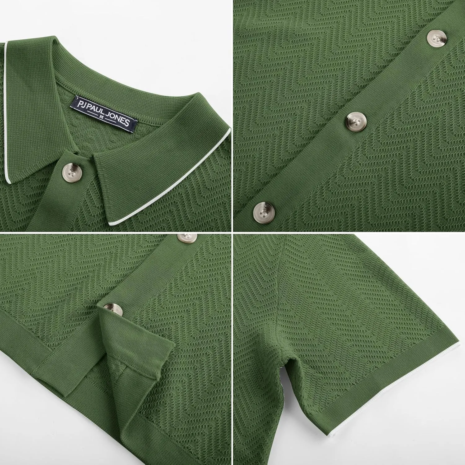 PJ PAUL JONES Men's Knit Polo Shirt Short Sleeve Button Down Shirt Vintage Summer Beach Shirts