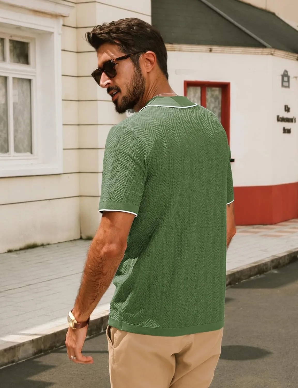 PJ PAUL JONES Men's Knit Polo Shirt Short Sleeve Button Down Shirt Vintage Summer Beach Shirts