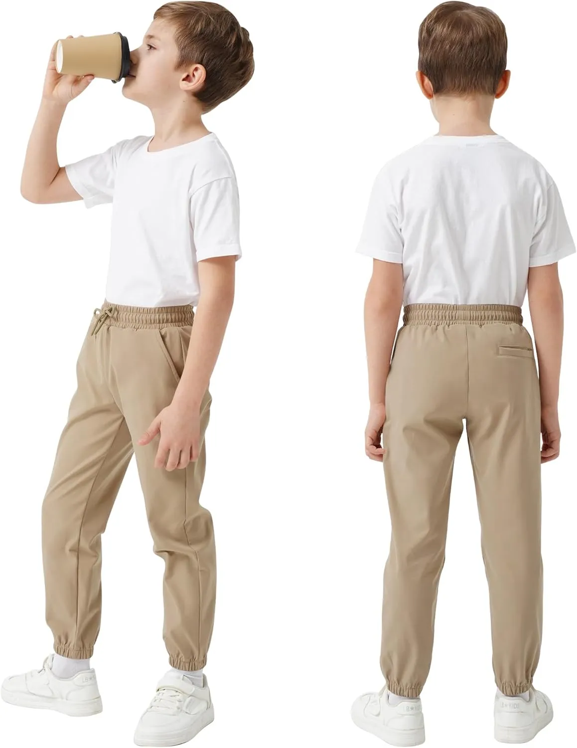QBK School Uniform Pants for Boys & Girls 3T-16, Elastic Waist & Drawstring Joggers, Water-Repellent and 3 Pockets