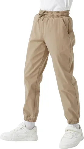 QBK School Uniform Pants for Boys & Girls 3T-16, Elastic Waist & Drawstring Joggers, Water-Repellent and 3 Pockets