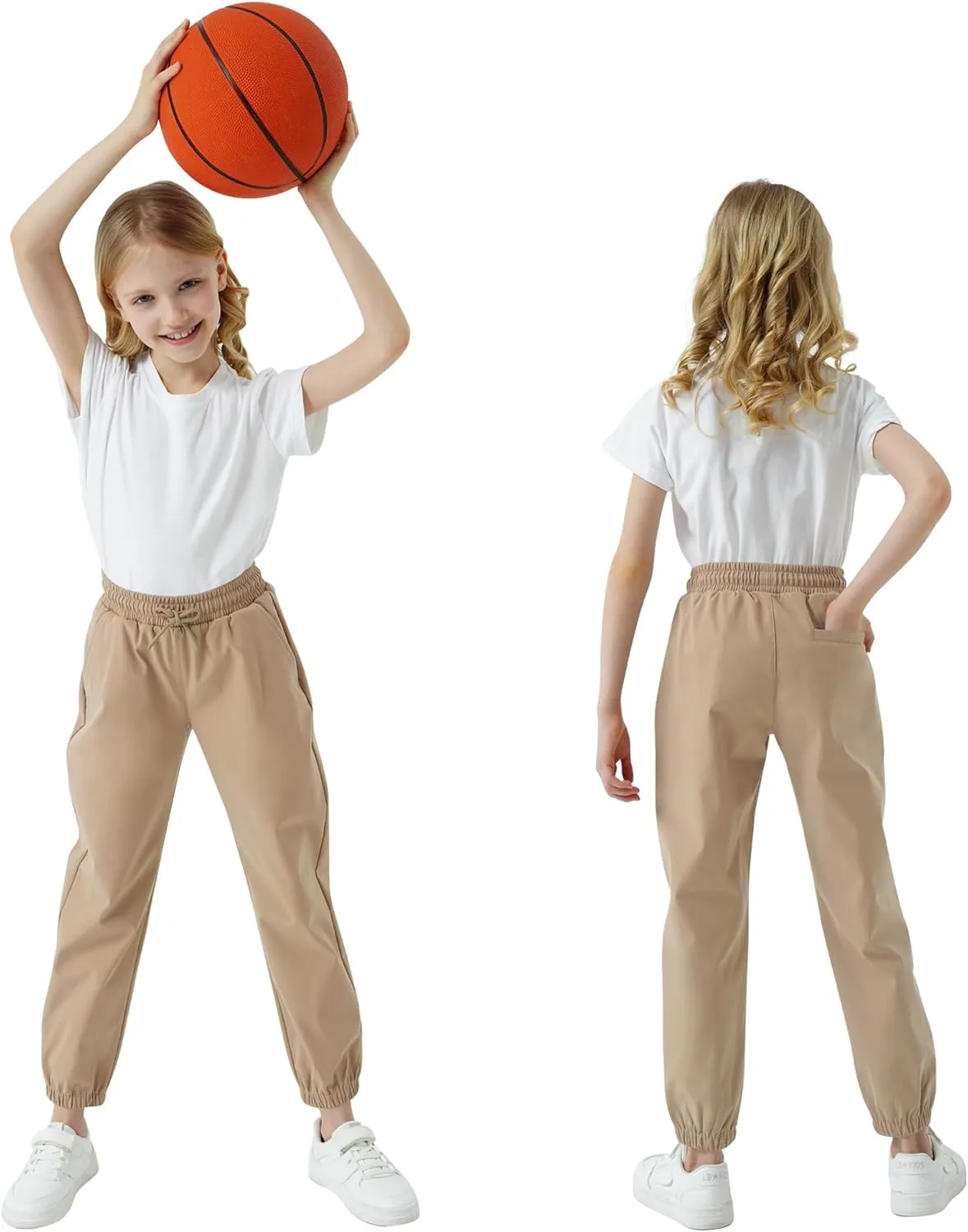 QBK School Uniform Pants for Boys & Girls 3T-16, Elastic Waist & Drawstring Joggers, Water-Repellent and 3 Pockets