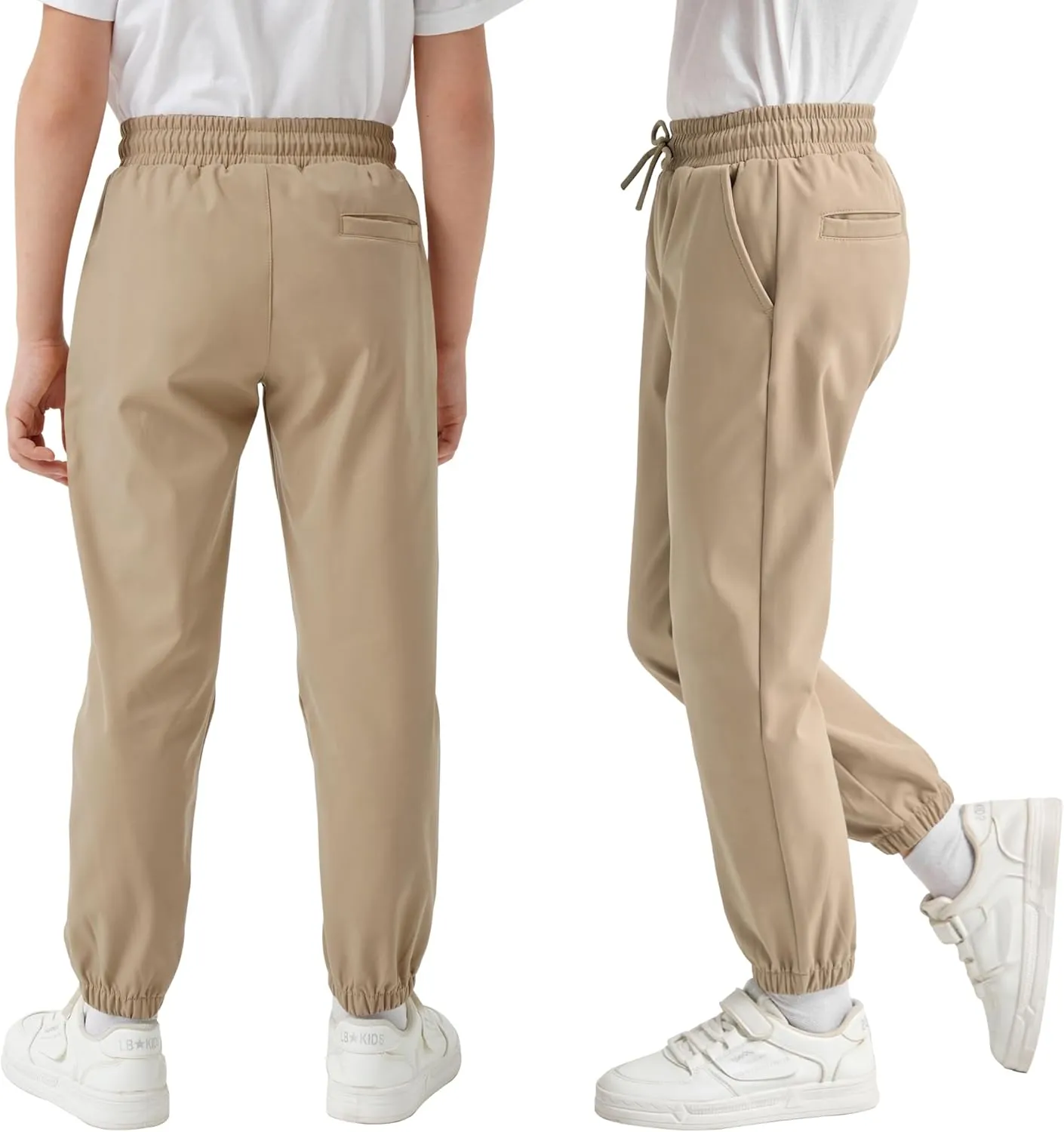 QBK School Uniform Pants for Boys & Girls 3T-16, Elastic Waist & Drawstring Joggers, Water-Repellent and 3 Pockets