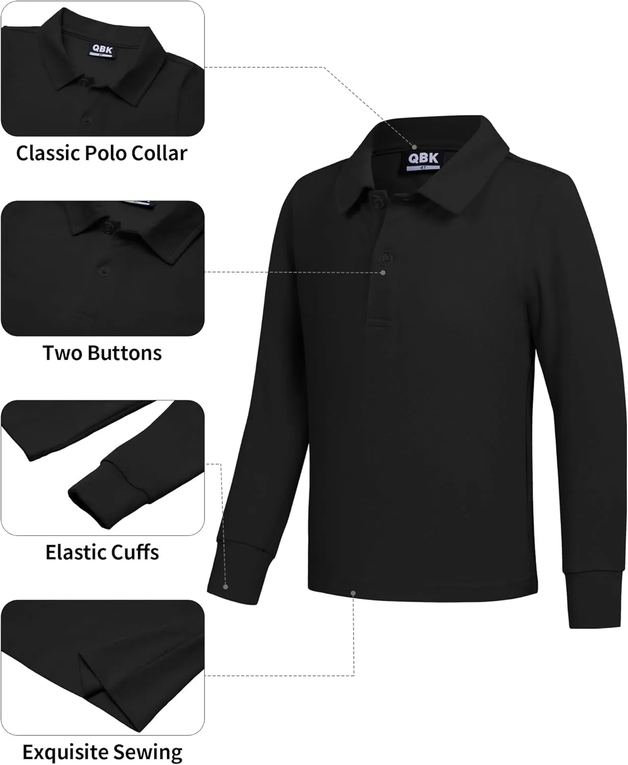 QBK Toddler to Youth Boys' School Uniform Pique Polo Shirts Kids Long Sleeve Collared Golf Shirt