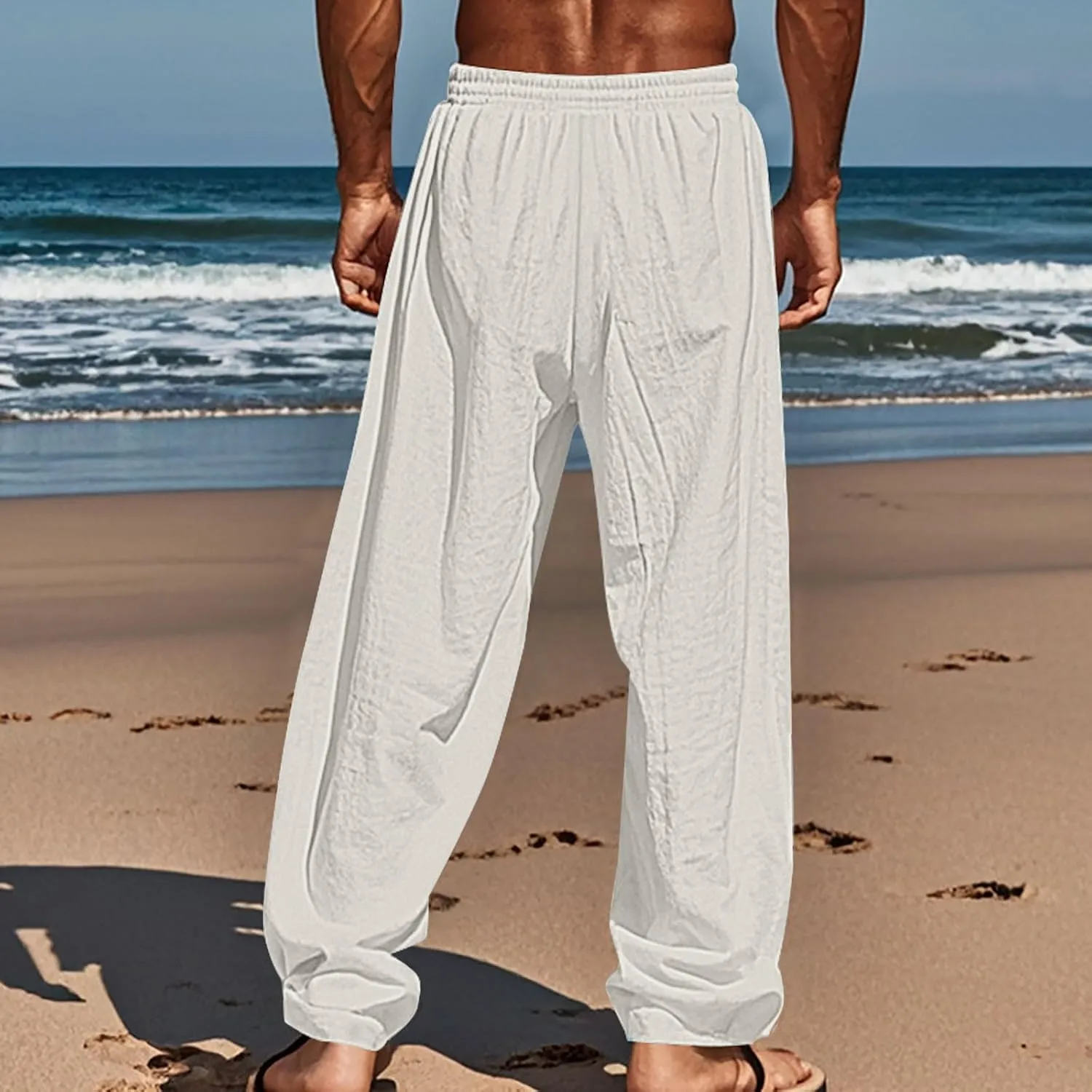 Relaxed Fit Hawaiian Tropical Leaf Pants for Men Lightweight Beach Sweatpants Comfy Lounge Graphic Vacation Drawstring