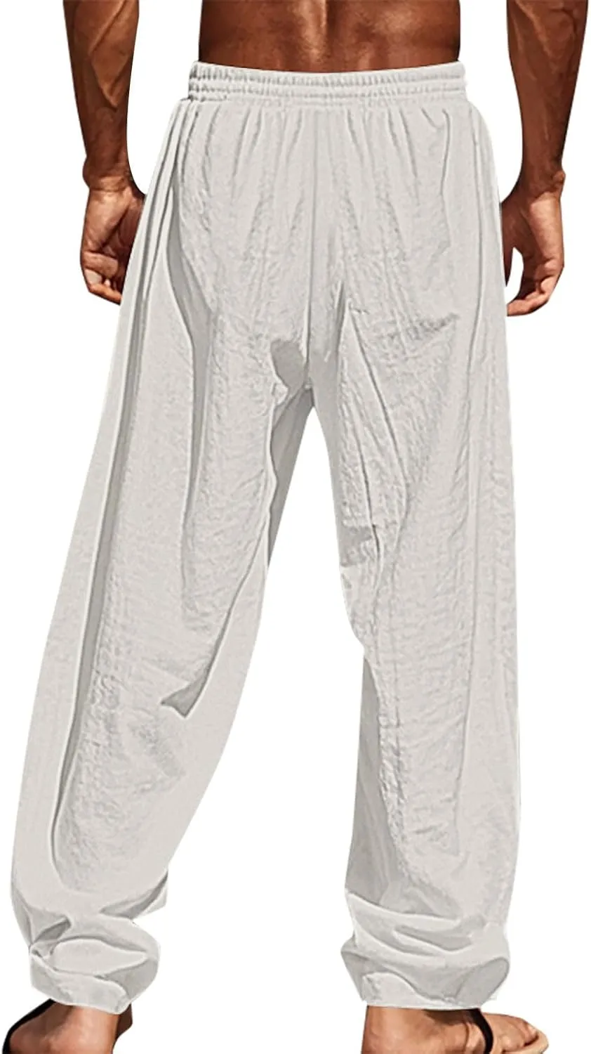Relaxed Fit Hawaiian Tropical Leaf Pants for Men Lightweight Beach Sweatpants Comfy Lounge Graphic Vacation Drawstring