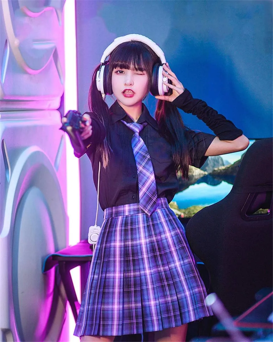 SANGTREE Girl Women Plaid Pleated School Uniform Casual Plus Size A Line Skirt with Pockets