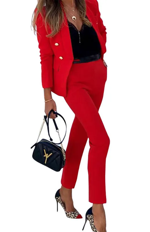 Solid Color Fashion Two-Piece Suit