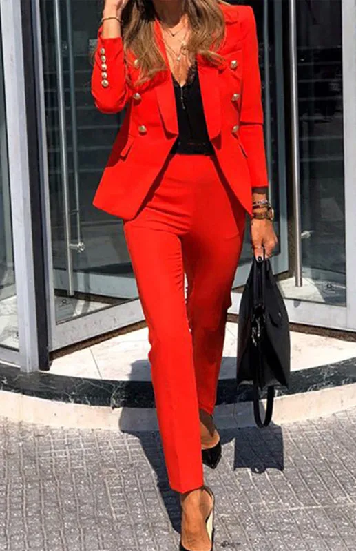 Solid Color Fashion Two-Piece Suit