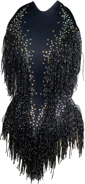 Sparkly Diamante Fringe Bodysuit Women Sexy Dancer Leotard Celebrate Outfit Prom Bar Birthday Nightclub Costume