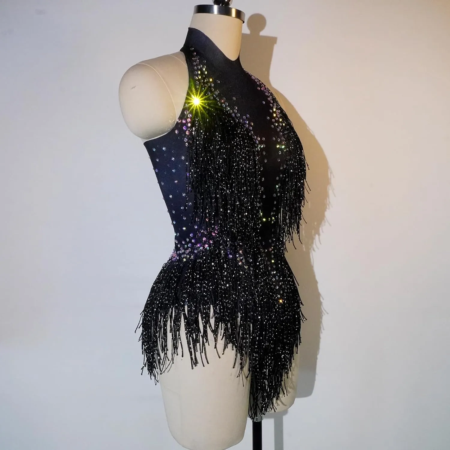 Sparkly Diamante Fringe Bodysuit Women Sexy Dancer Leotard Celebrate Outfit Prom Bar Birthday Nightclub Costume