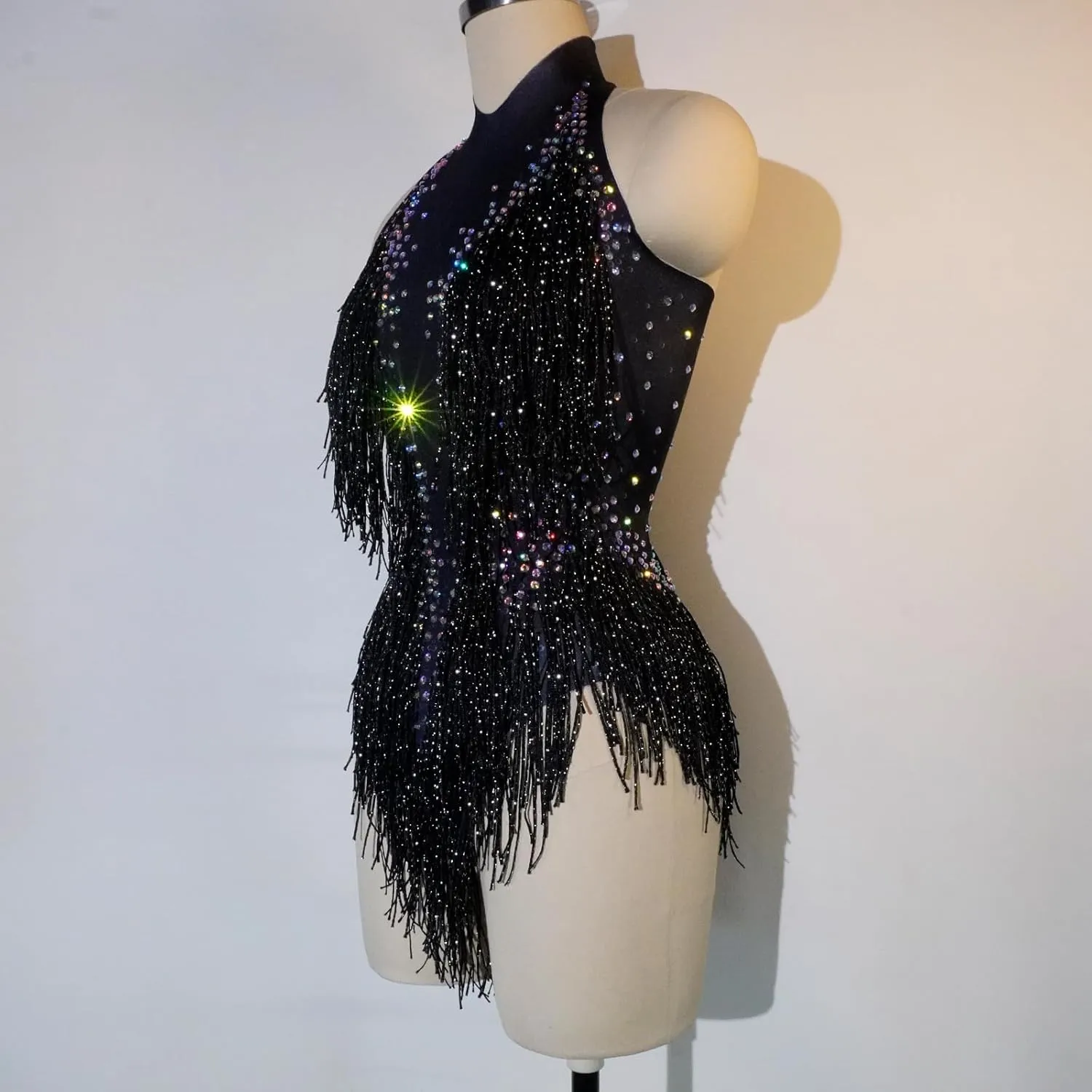 Sparkly Diamante Fringe Bodysuit Women Sexy Dancer Leotard Celebrate Outfit Prom Bar Birthday Nightclub Costume