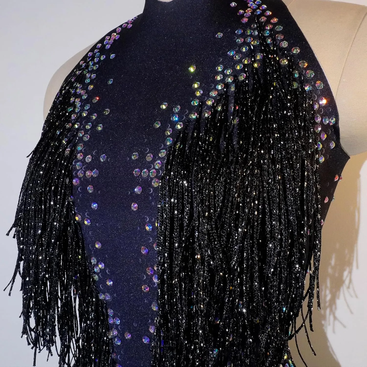 Sparkly Diamante Fringe Bodysuit Women Sexy Dancer Leotard Celebrate Outfit Prom Bar Birthday Nightclub Costume