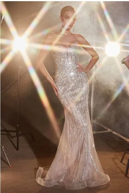 Strapless Embellished Sequin Glitter Black Nude Mermaid Gown