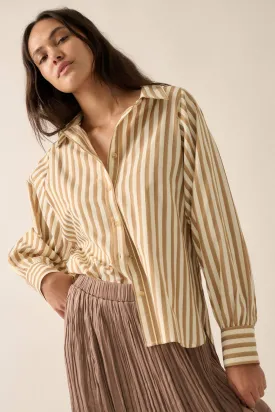 Striped Woven Dolman-Sleeve Button-Up Shirt